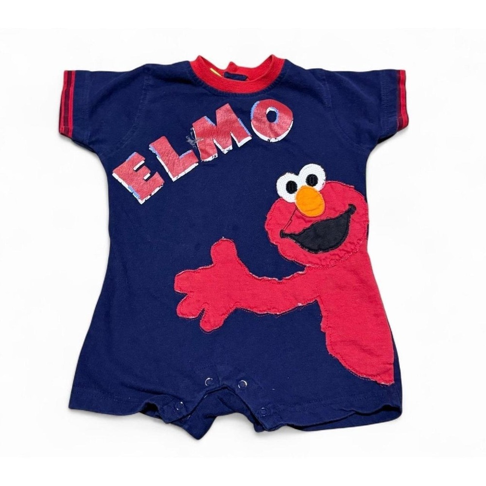 Vintage Sesame Street Elmo Baby Romper 24 Months One Piece Navy Red Applique Y2K